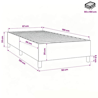 Struttura Letto a Rete a Molle Nero 90x190 cm in Tessuto