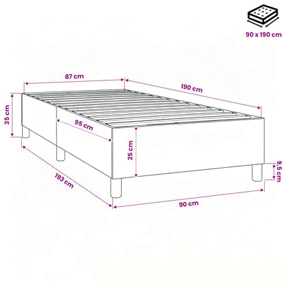 Struttura Letto a Rete a Molle Nero 90x190 cm in Tessuto