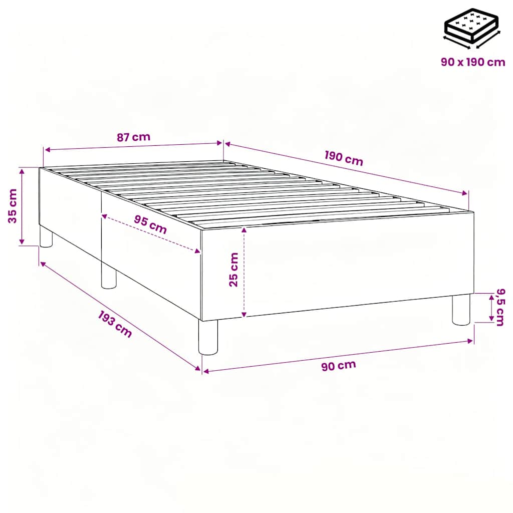 Struttura Letto a Rete a Molle Crema 90x190 cm in Tessuto