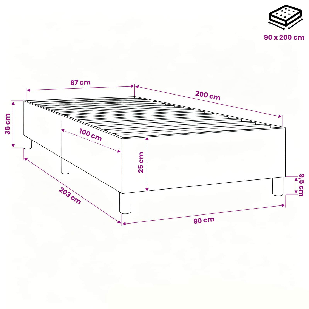 Struttura Letto a Rete a Molle Blu 90x200 cm in Tessuto