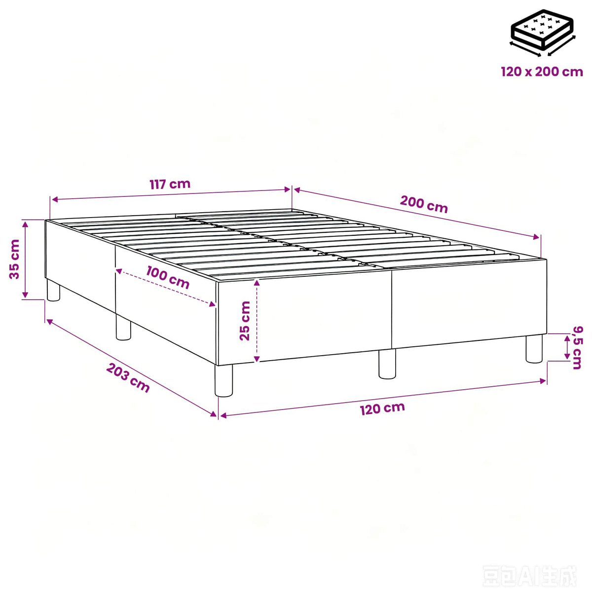 Struttura Letto a Rete a Molle Blu 120x200 cm in Tessuto
