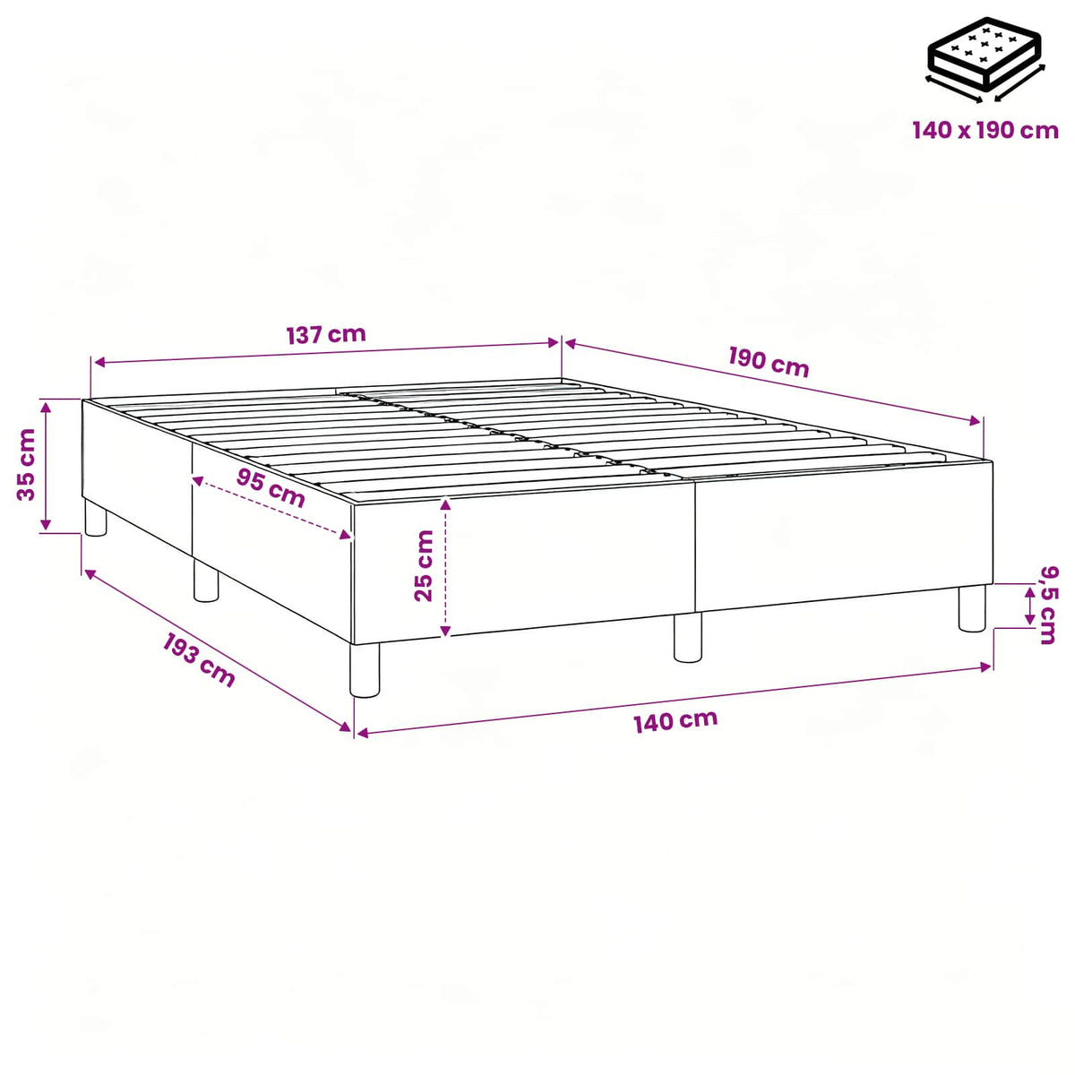 Struttura Letto a Rete a Molle Grigio Chiaro 140x190 cm Tessuto