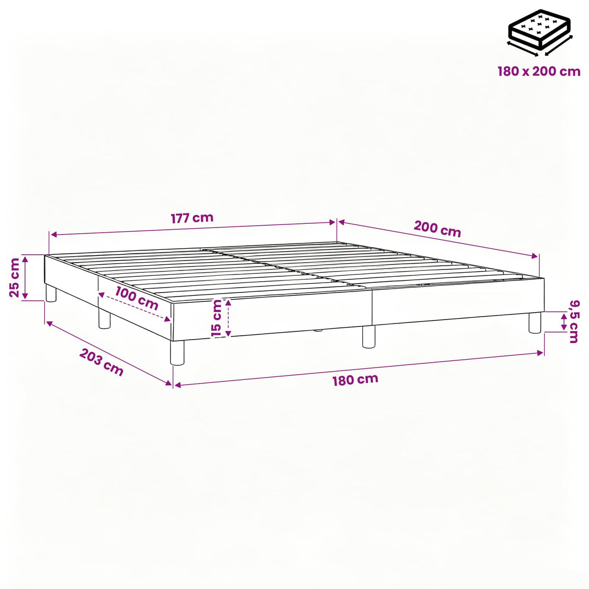 Struttura Letto a Rete a Molle Crema 180x200 cm in Tessuto