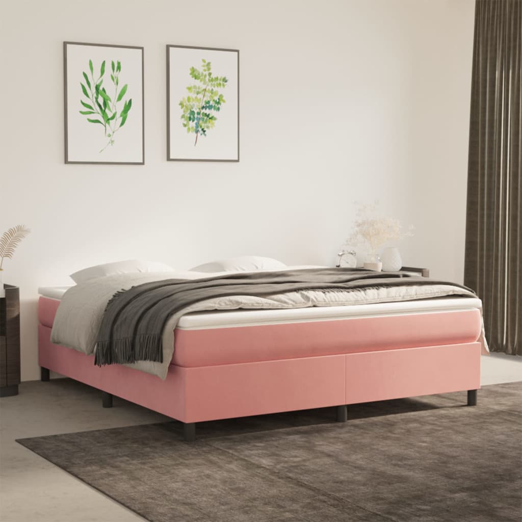 Struttura Letto a Rete a Molle Rosa 160x200 cm in Velluto - homemem39