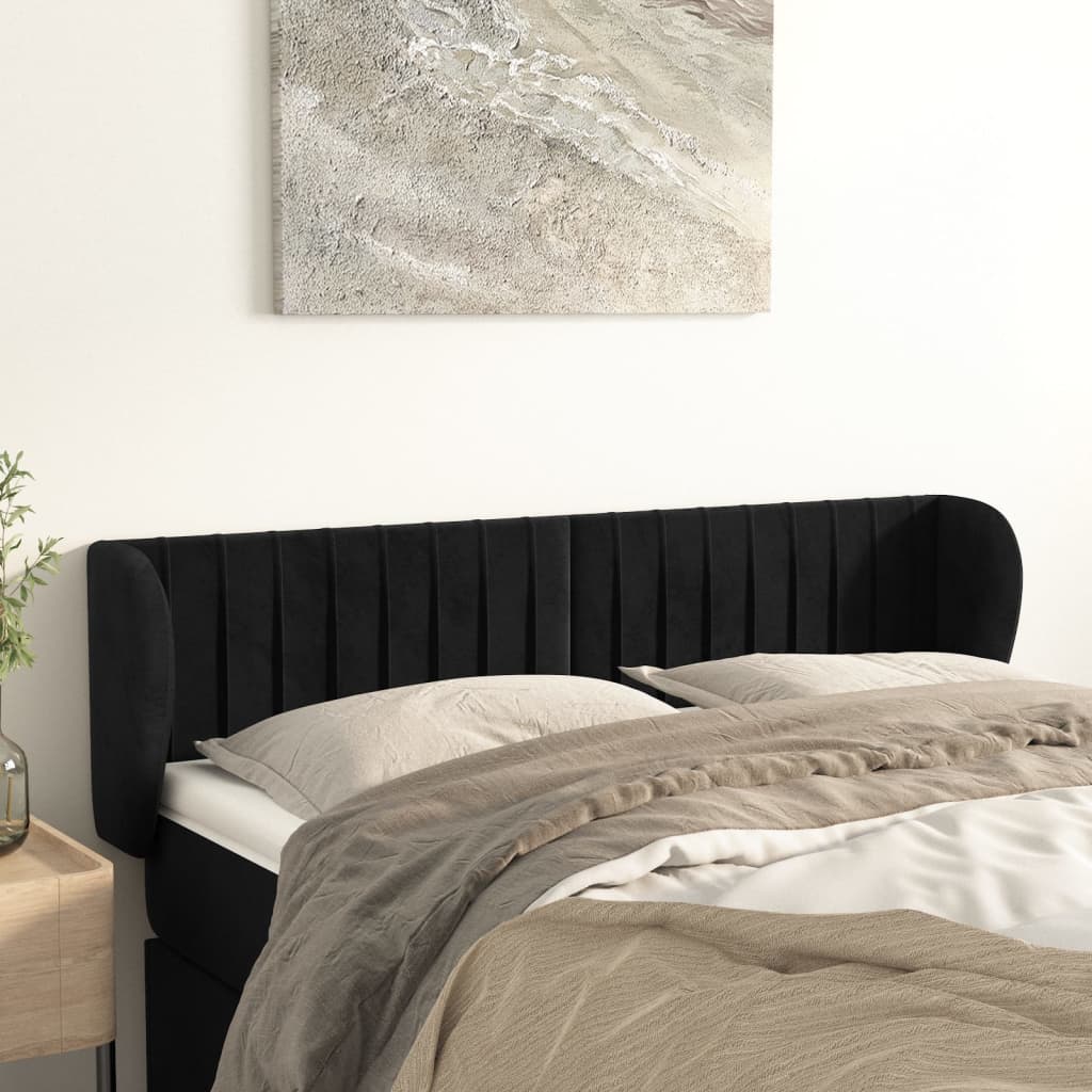 Testiera ad Orecchio Nera 147x23x78/88 cm in Velluto | homemem39
