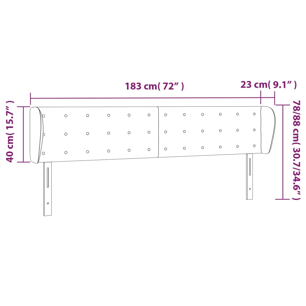 Testiera ad Orecchio Nera 183x23x78/88 cm in Velluto | homemem39