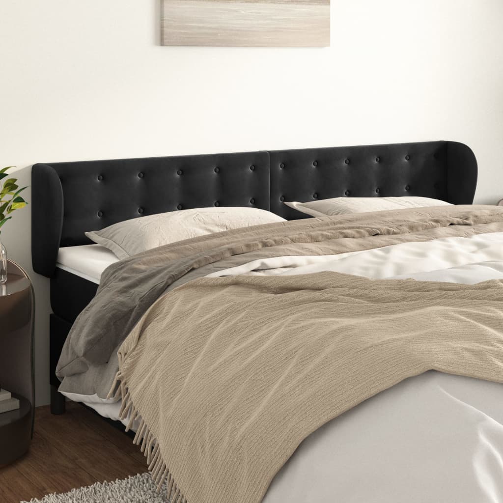 Testiera ad Orecchio Nera 183x23x78/88 cm in Velluto | homemem39