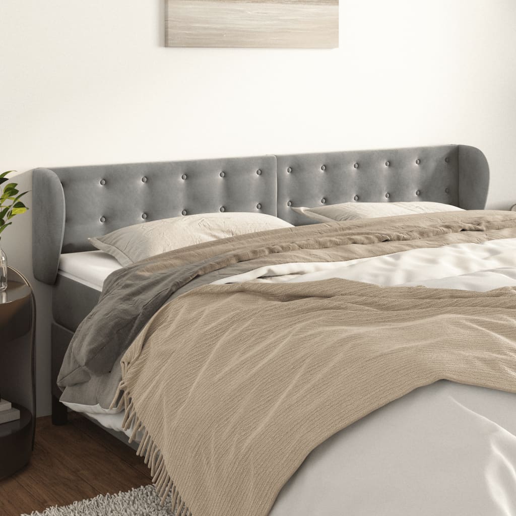 Testiera ad Orecchio Grigio Chiaro 203x23x78/88 cm in Velluto | homemem39