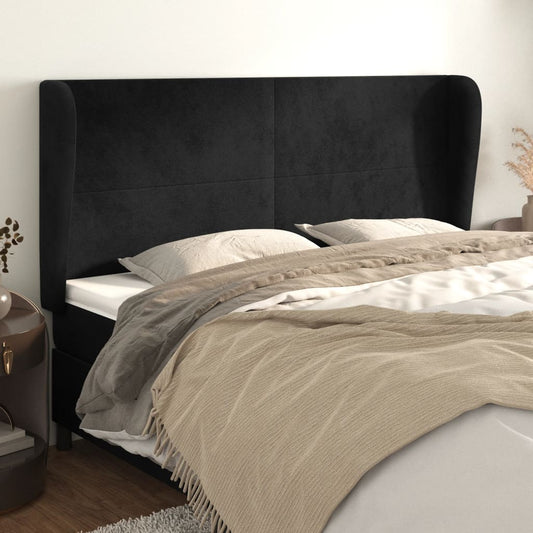Testiera ad Orecchio Nera 183x23x118/128 cm in Velluto | homemem39