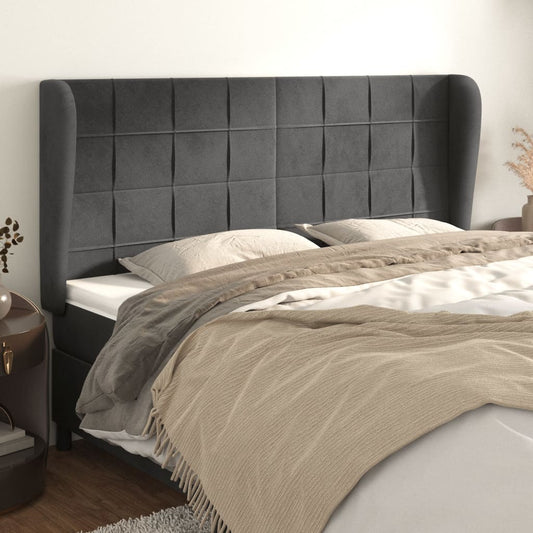 Testiera ad Orecchio GrigioScuro 163x23x118/128cm in Velluto | homemem39