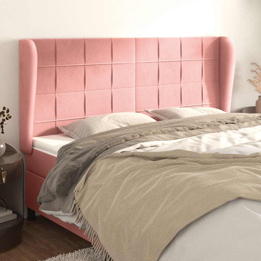 Testiera ad Orecchio Rosa 203x23x118/128 cm in Velluto