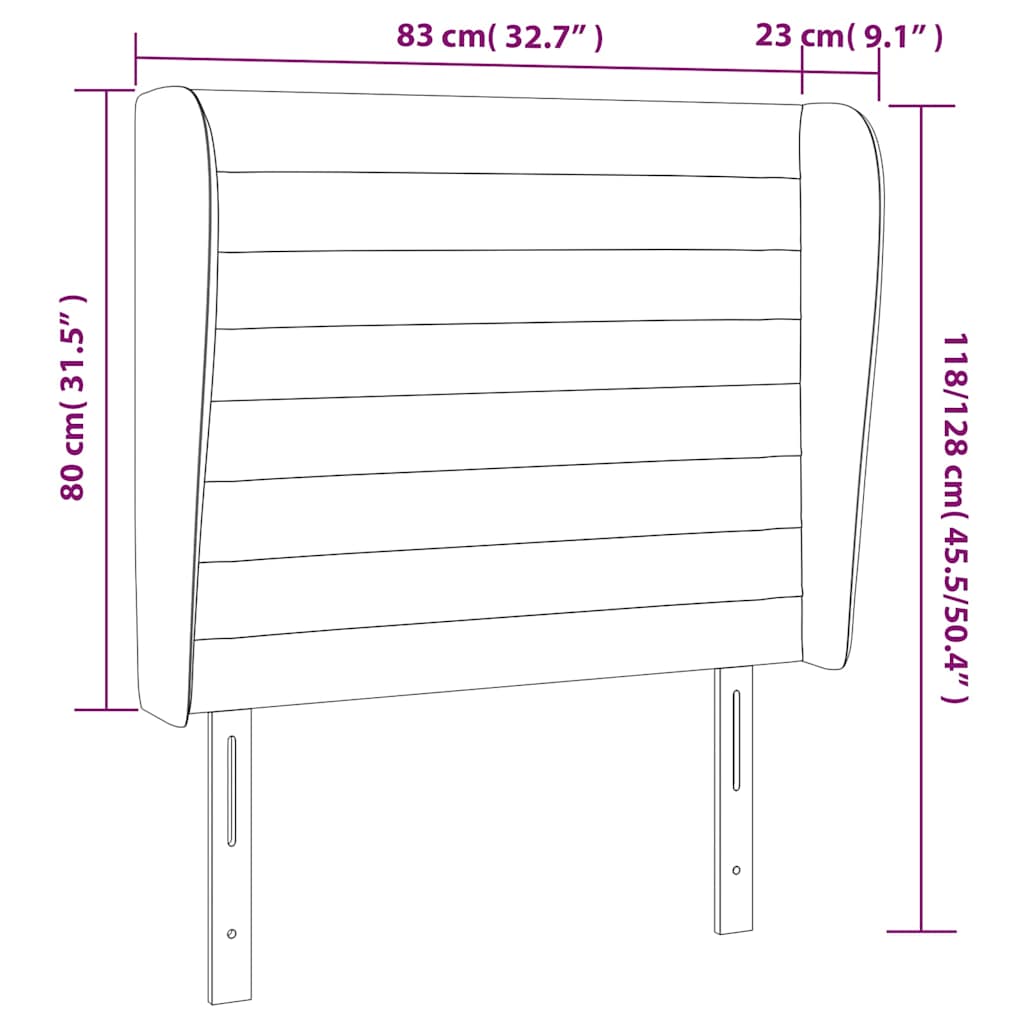 Testiera ad Orecchio Tortora 83x23x118/128 cm in Tessuto