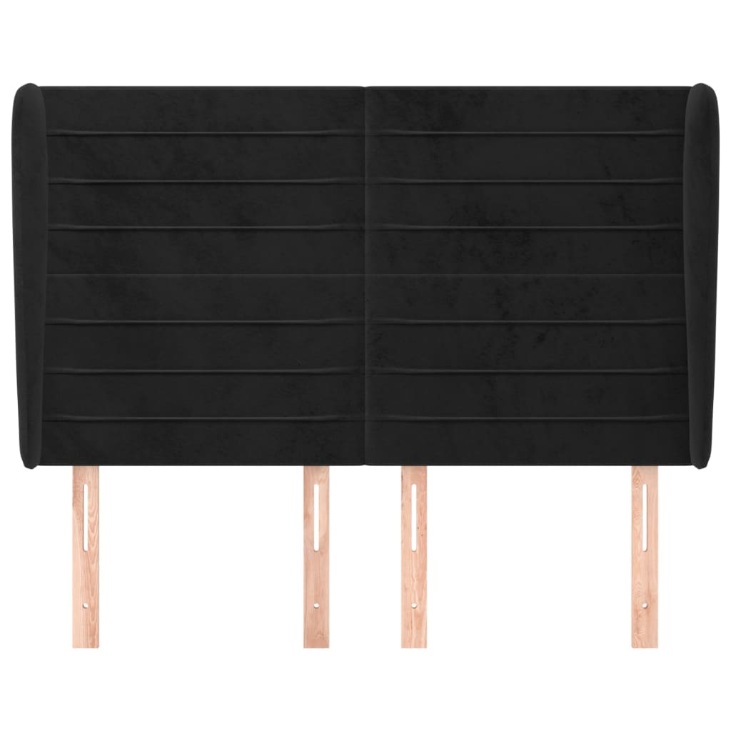 Testiera ad Orecchio Nera 147 x 23 x 118/128 cm in Velluto