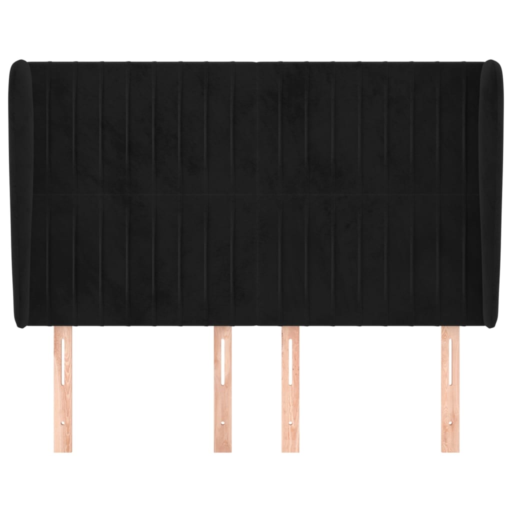 Testiera ad Orecchio Nera 147 x 23 x 118/128 cm in Velluto