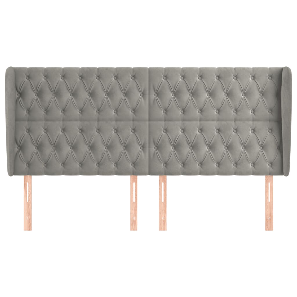 Testiera ad Orecchio Grigio Chiaro 183x23x118/128 cm in Velluto