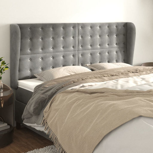 Testiera ad Orecchio Grigio Chiaro 163x23x118/128 cm in Velluto | homemem39