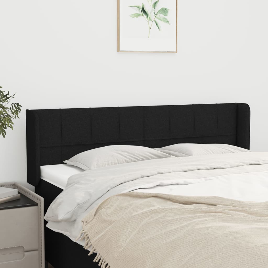 Testiera ad Orecchio Nera 147x16x78/88 cm in Tessuto | homemem39