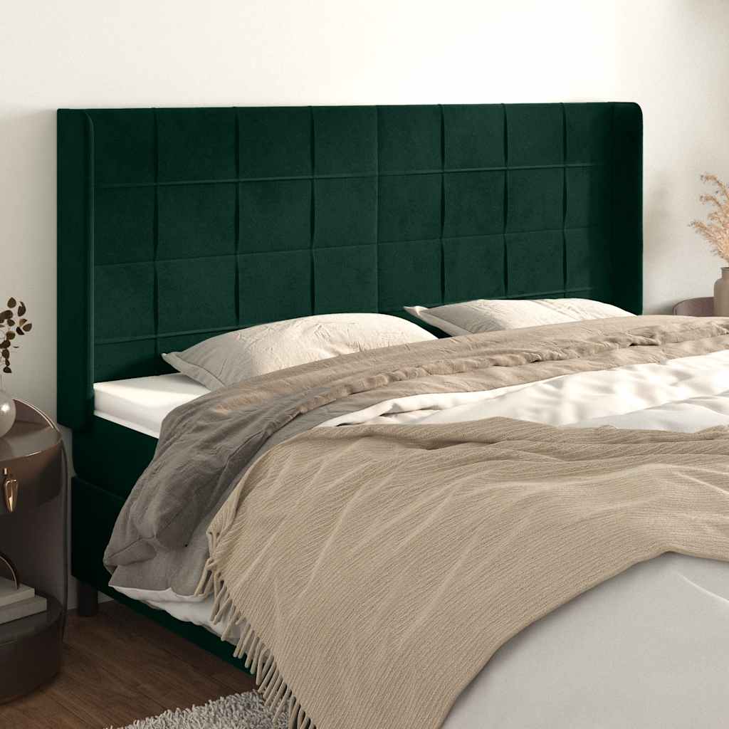 Testiera ad Orecchio Verde Scuro 183x16x118/128 cm in Velluto