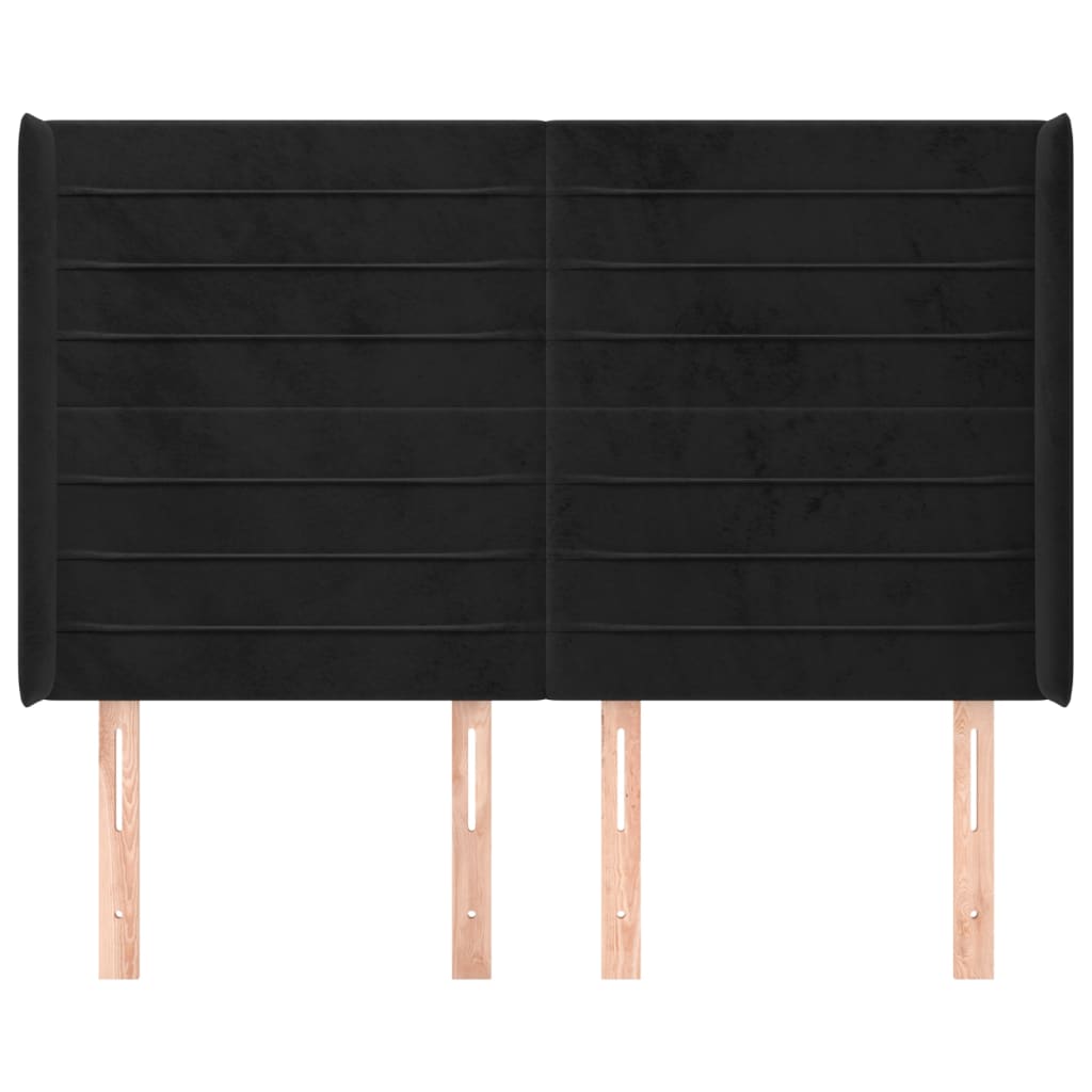 Testiera ad Orecchio Nera 147x16x118/128 cm in Velluto