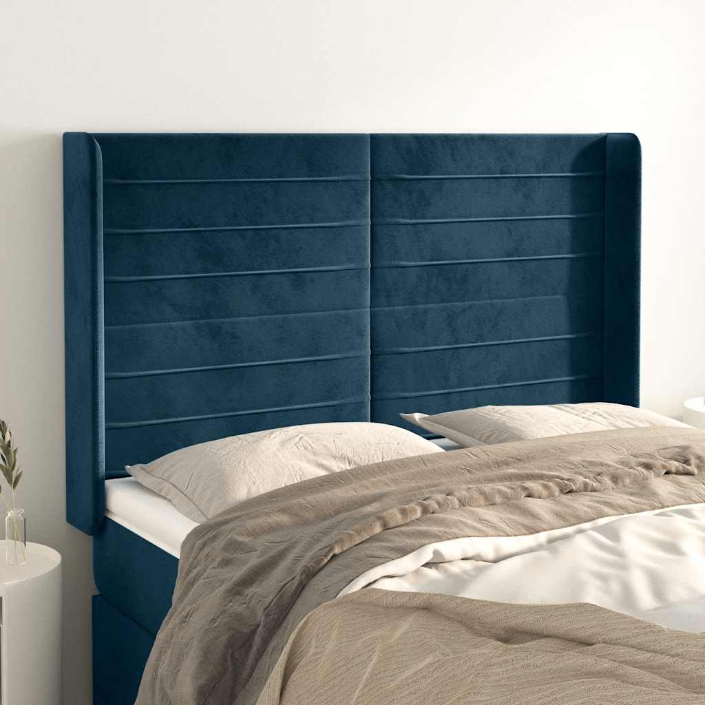 Testiera ad Orecchio Blu Scuro 147x16x118/128 cm in Velluto | homemem39