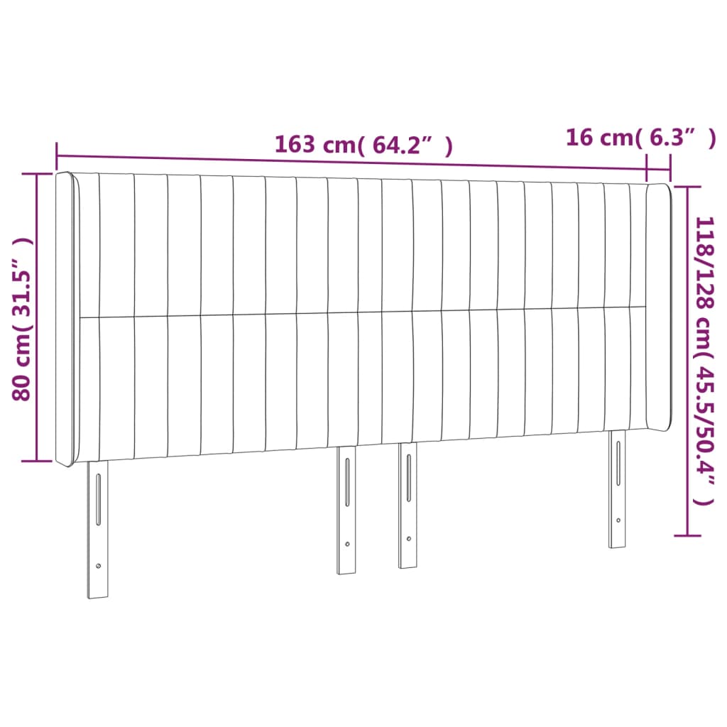 Black Ear Headboard 163x16x118/128 cm in Fabric