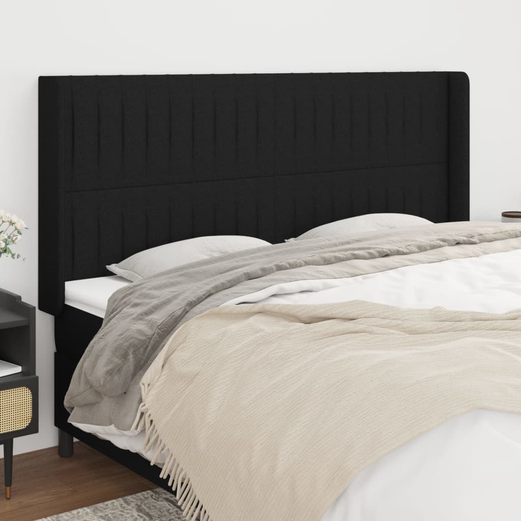 Black Ear Headboard 163x16x118/128 cm in Fabric