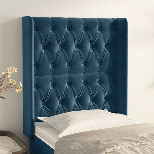 Testiera ad Orecchio Blu Scuro 83x16x118/128 cm in Velluto | homemem39