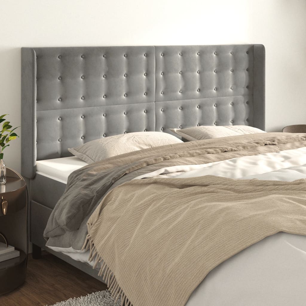 Testiera ad Orecchio Grigio Chiaro 163x16x118/128 cm in Velluto | homemem39