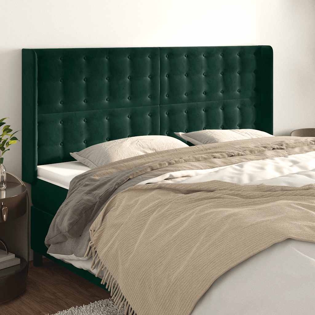 Testiera ad Orecchio Verde Scuro 183x16x118/128 cm in Velluto | homemem39
