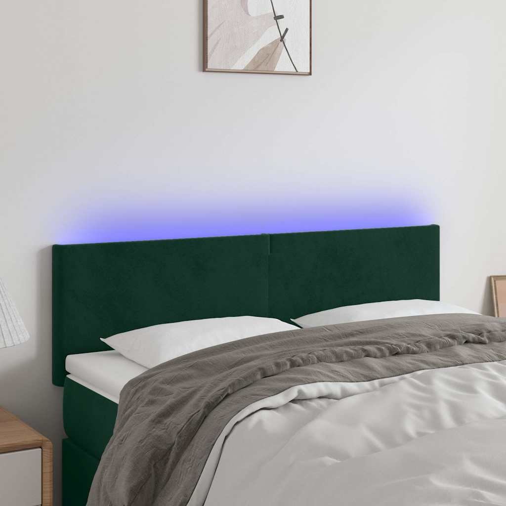 Testiera a LED Verde Scuro 144x5x78/88 cm in Velluto