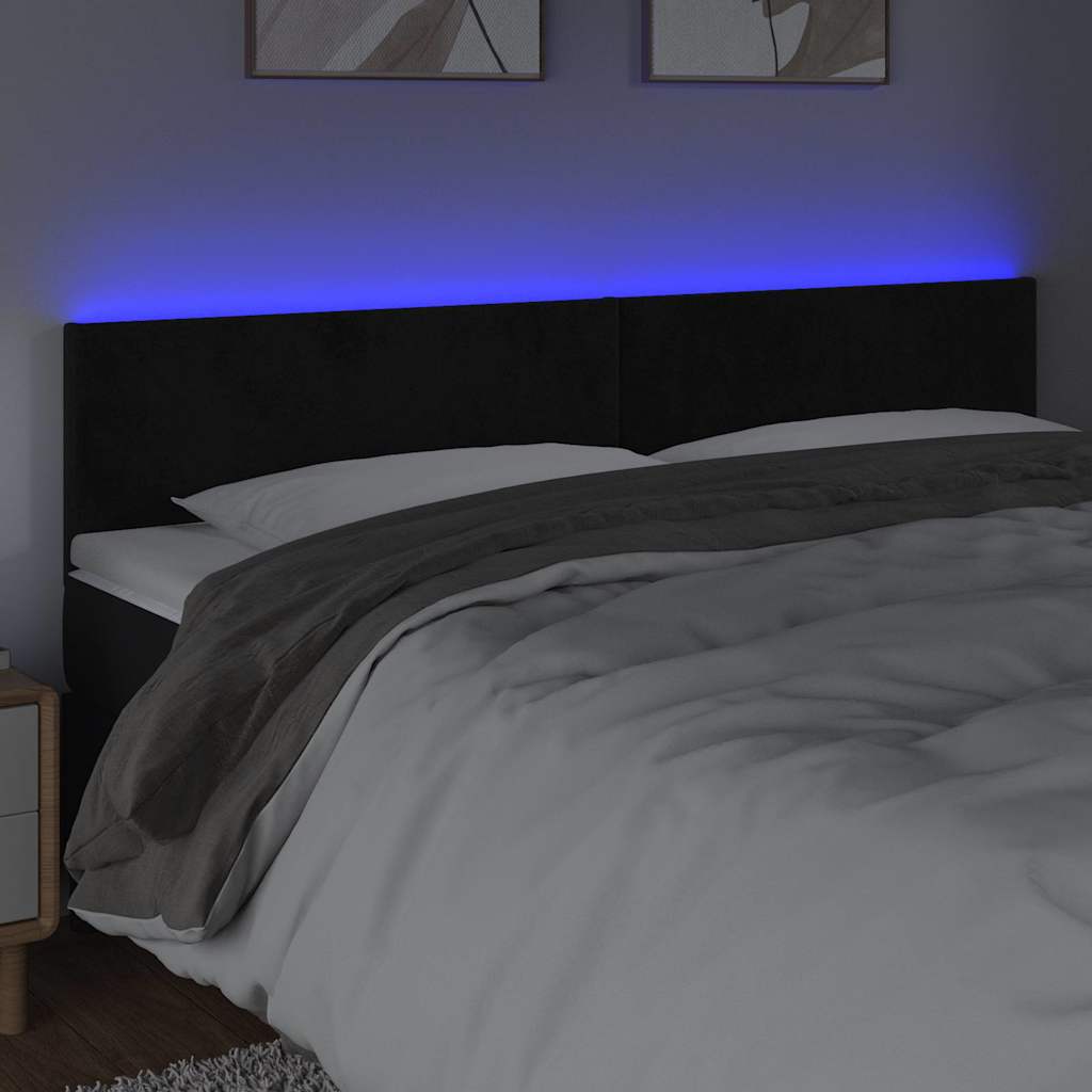Testiera a LED Nera 180x5x78/88 cm in Velluto