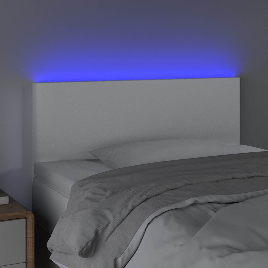 Testiera Bianca a LED 90x5x78/88 cm in Similpelle