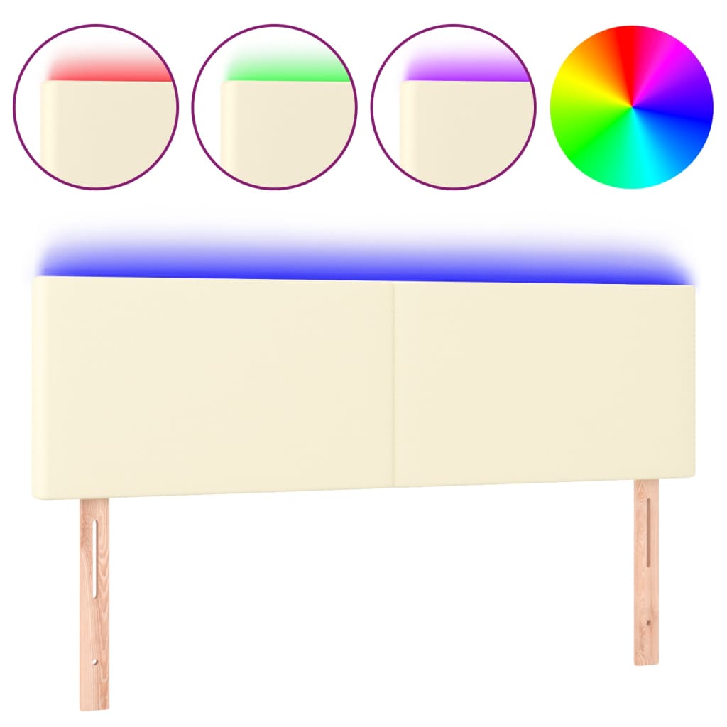 Testiera Crema a LED 144x5x78/88 cm in Similpelle