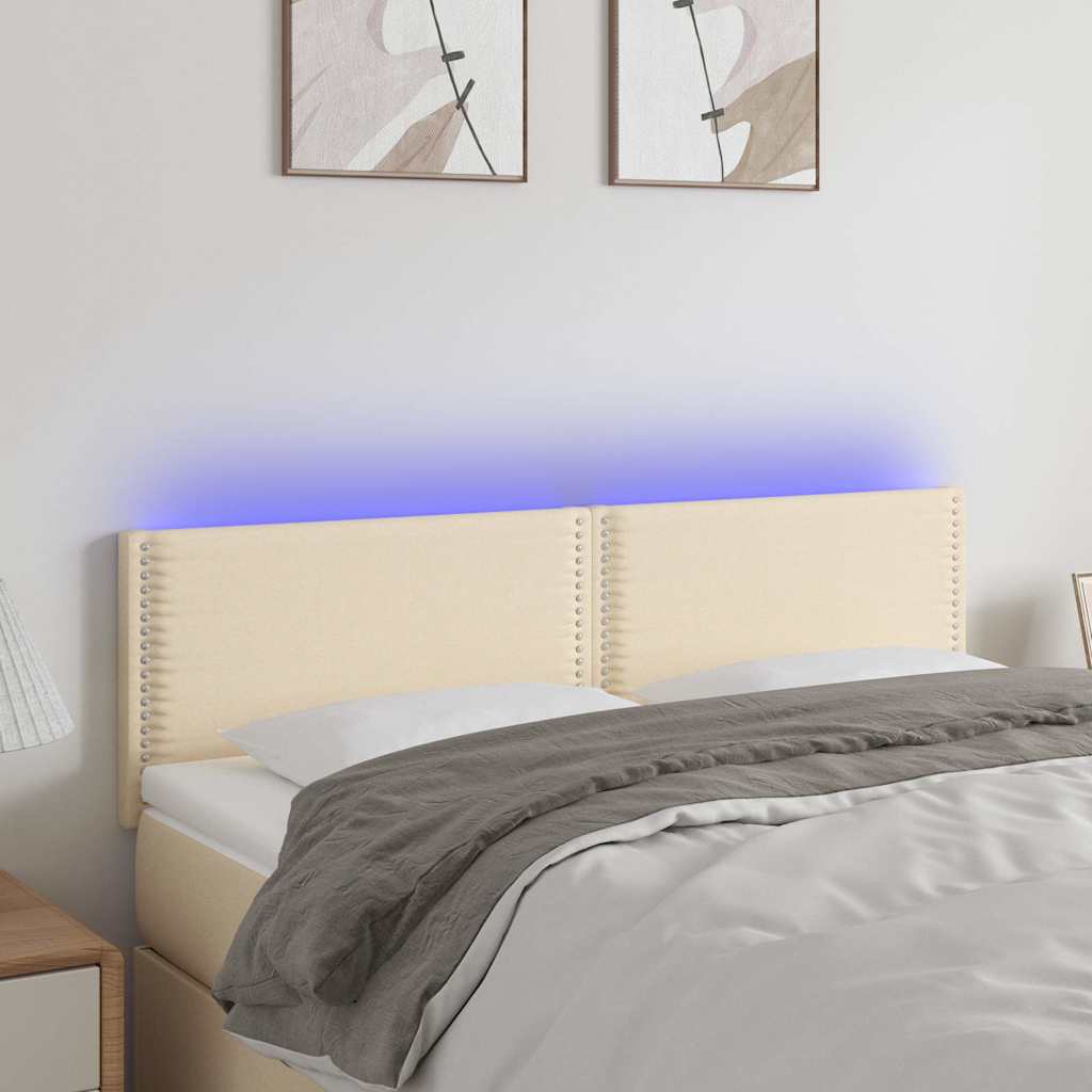 Testiera a LED Crema 144x5x78/88 cm in Tessuto