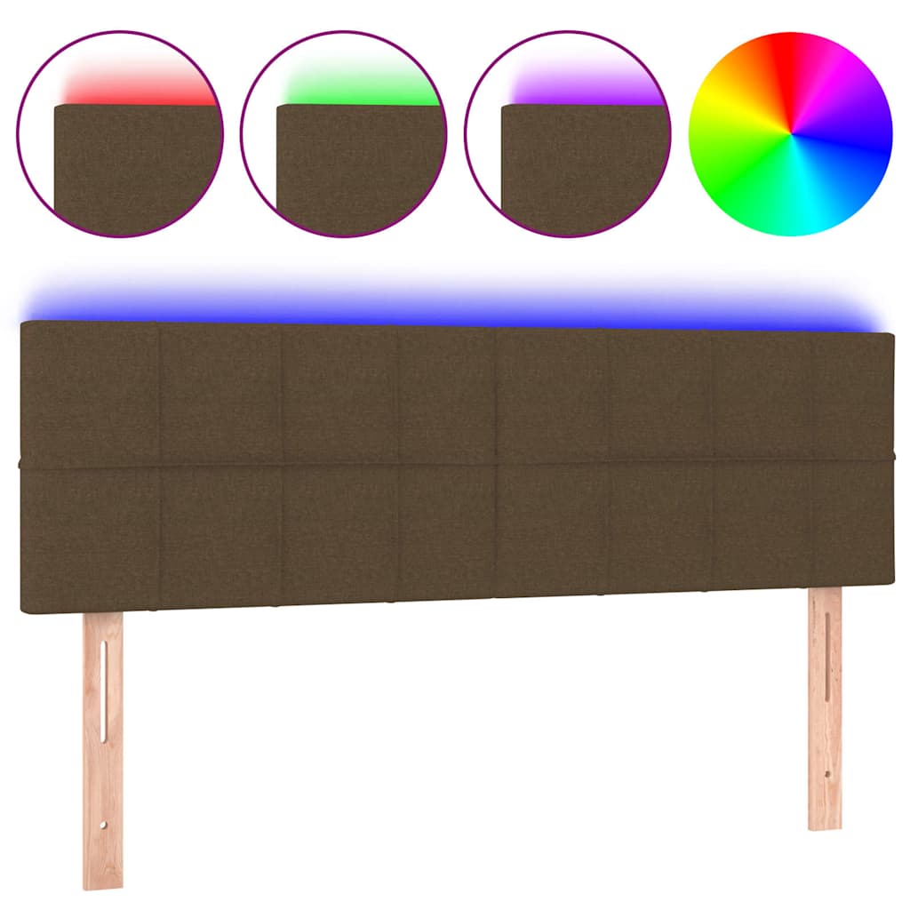 Testiera a LED Marrone Scuro 144x5x78/88 cm in Tessuto