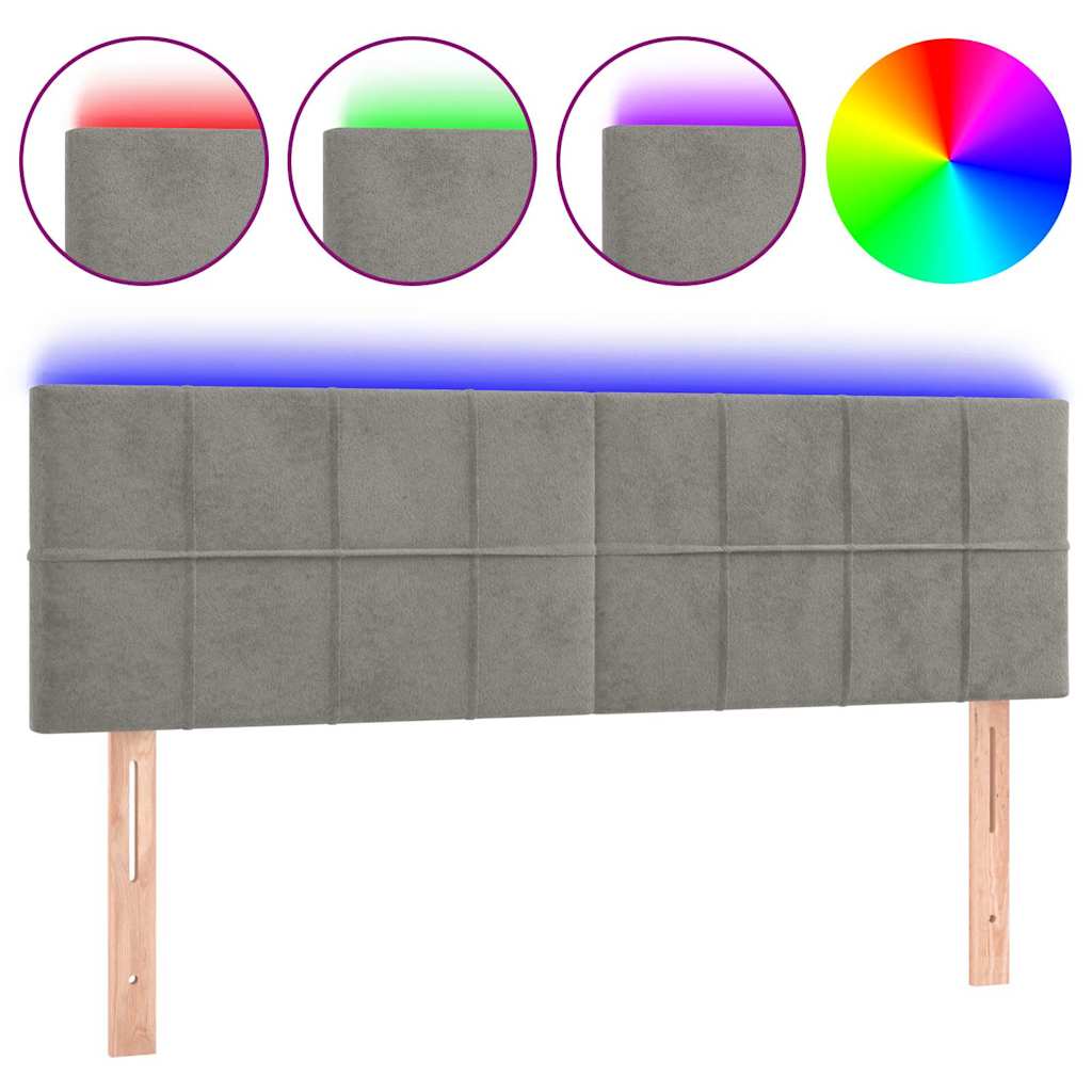 Testiera a LED Grigio Chiaro 144x5x78/88 cm in Velluto