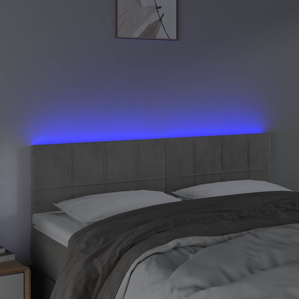 Testiera a LED Grigio Chiaro 144x5x78/88 cm in Velluto