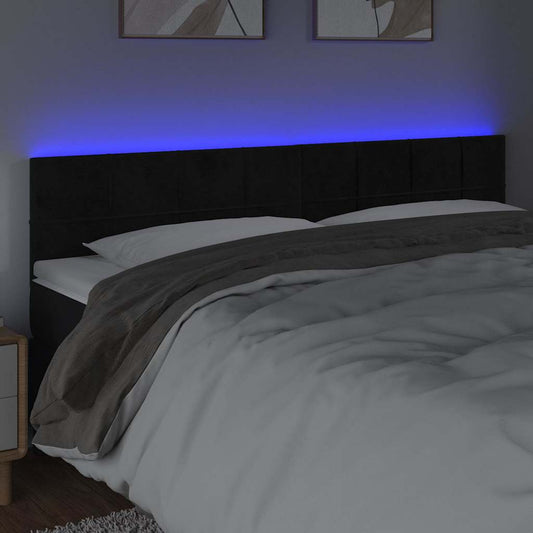 Testiera a LED Nera 180x5x78/88 cm in Velluto