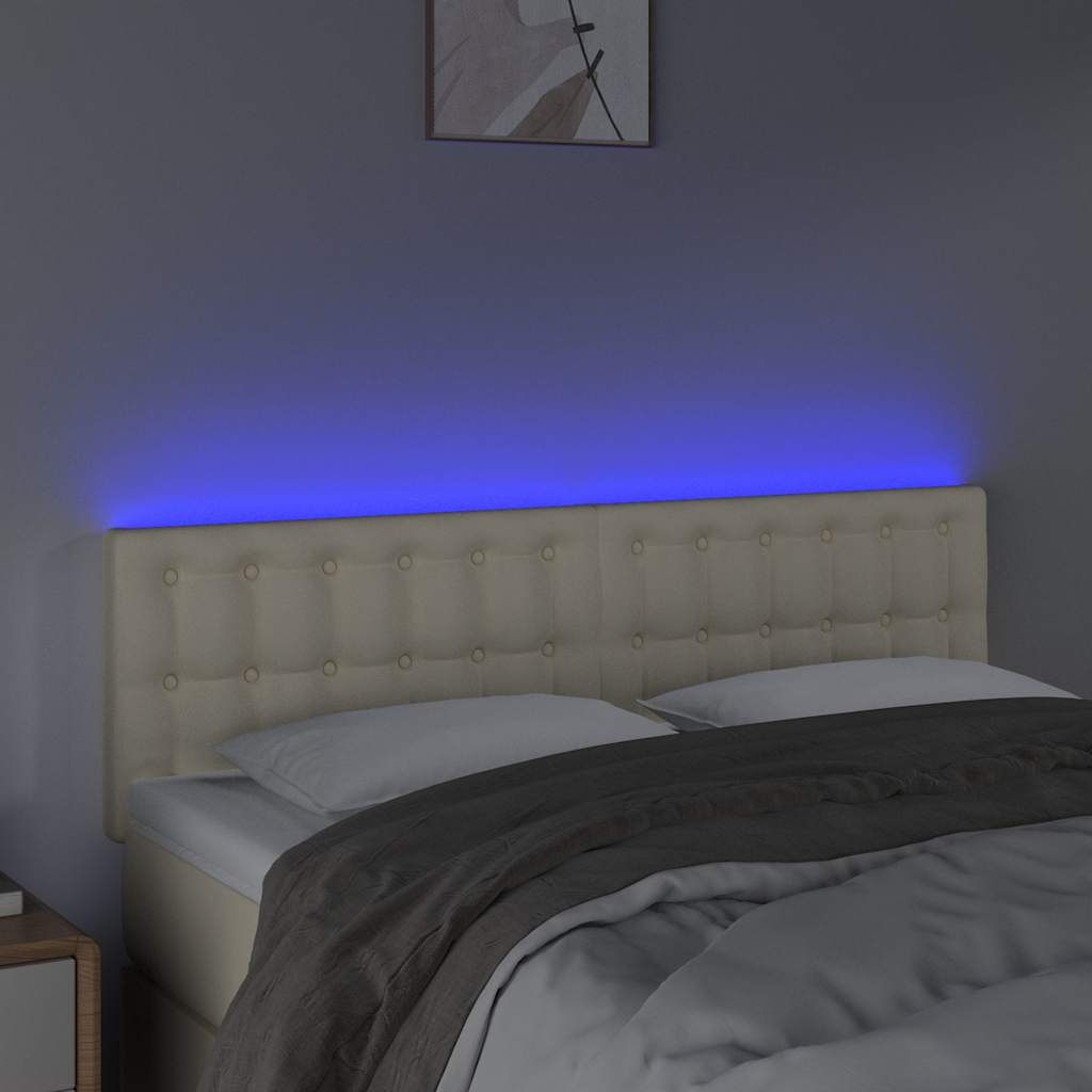 Testiera Crema a LED 144x5x78/88 cm in Similpelle