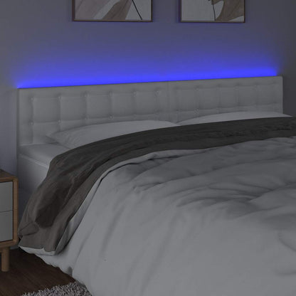Testiera Bianca a LED 180x5x78/88 cm in Similpelle