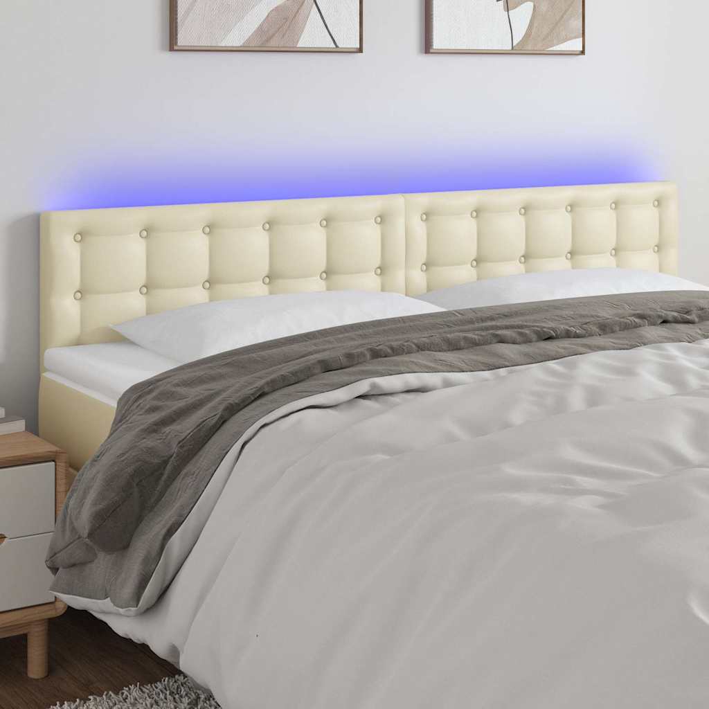 Testiera Crema a LED 180x5x78/88 cm in Similpelle