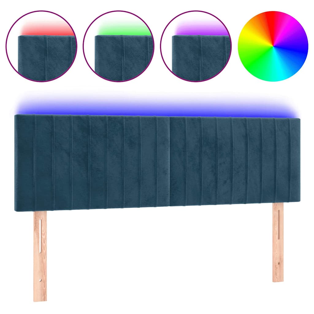 Testiera a LED Blu Scuro 144x5x78/88 cm in Velluto