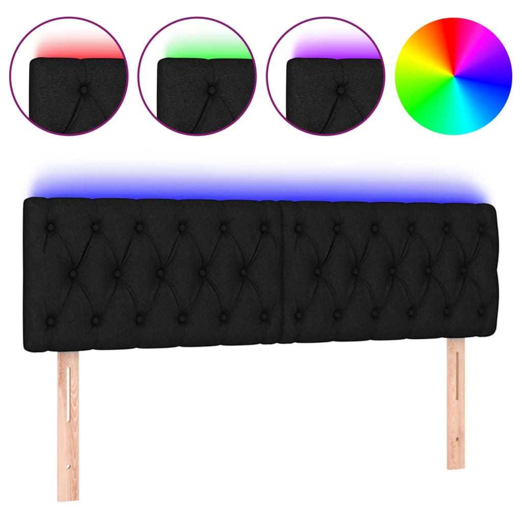 Testiera a LED Nera 144x7x78/88 cm in Tessuto | homemem39