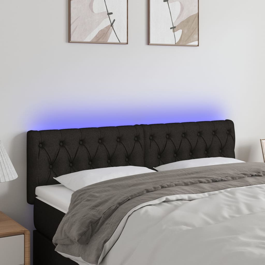 Testiera a LED Nera 144x7x78/88 cm in Tessuto | homemem39
