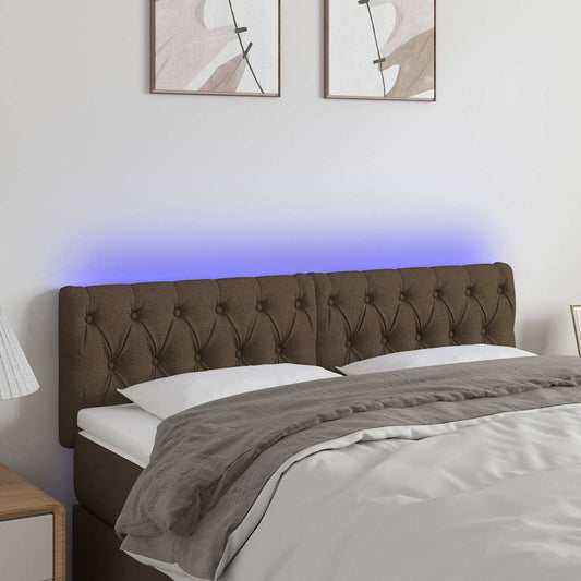 Testiera a LED Marrone Scuro 144x7x78/88 cm in Tessuto