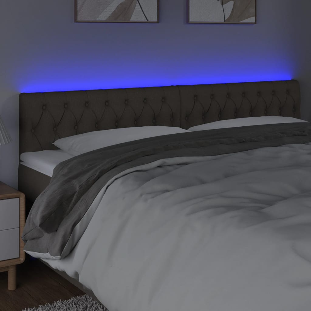 Testiera a LED Tortora 180x7x78/88 cm in Tessuto