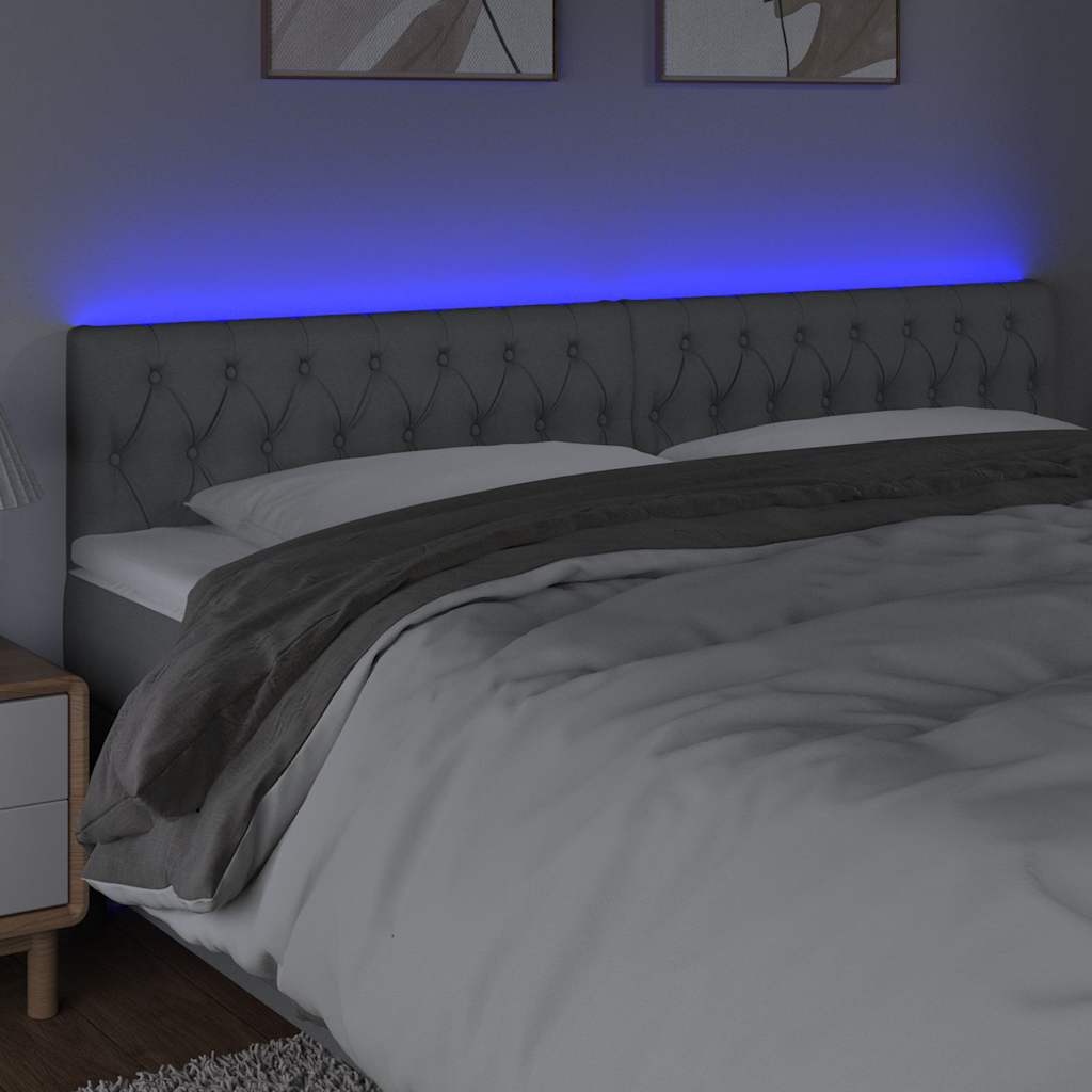 Testiera a LED Grigio Chiaro 200x7x78/88 cm in Tessuto