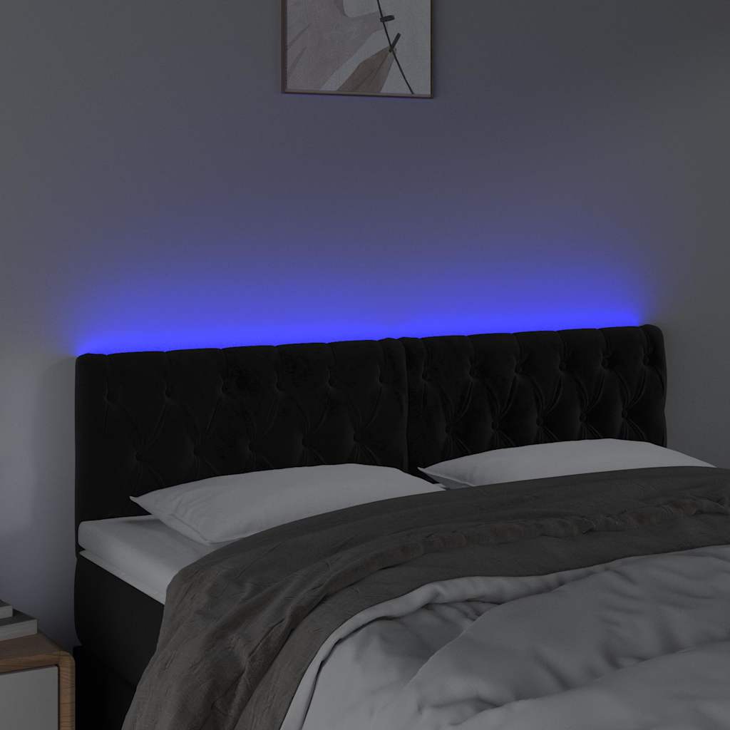 Testiera a LED Nera 144x7x78/88 cm in Velluto