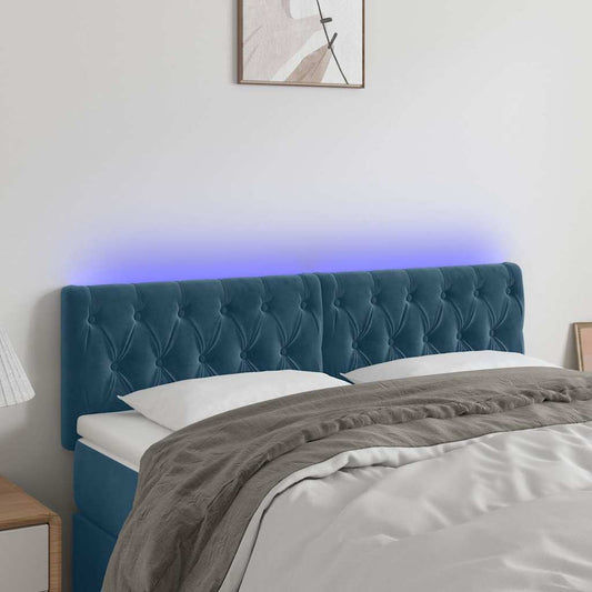 Testiera a LED Blu Scuro 144x7x78/88 cm in Velluto