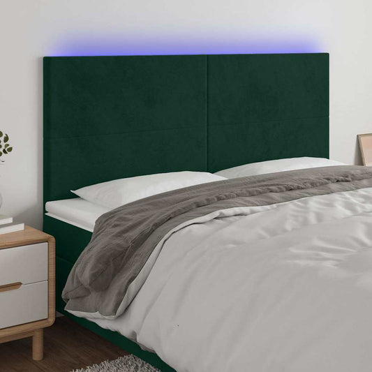 Testiera a LED Verde Scuro 160x5x118/128cm in Velluto